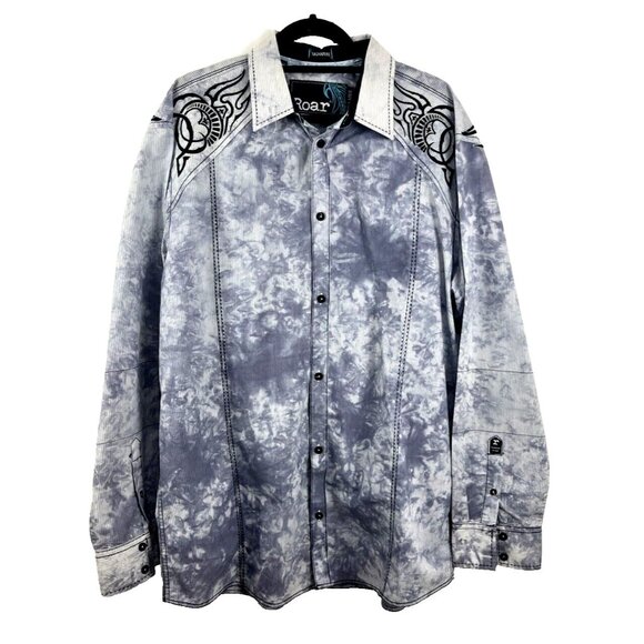 Roar Signature Button-Up Blue Shirt w/ Embroidered Slash Designs Mens Size XXL - Picture 1 of 13